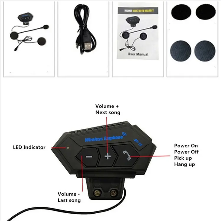 Audífonos Bluetooth Recargables Para Casco Moto Estéreo BT-12 ¡Envió Gratis!