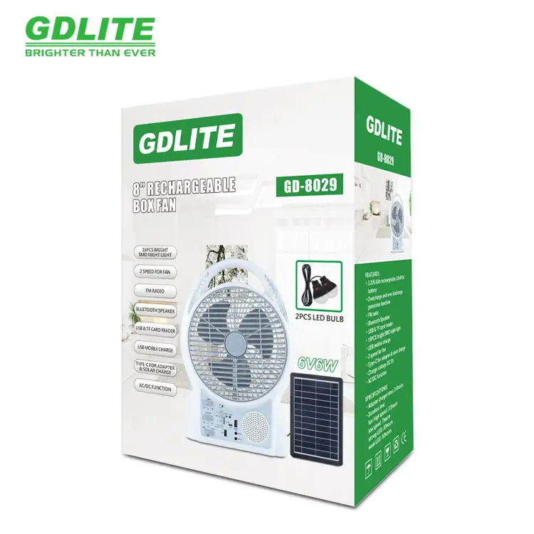 Ventilador Recargable Solar 6 En 1 GdTimes GD-8029